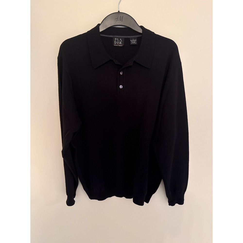 Jos. A. Bank Signature Collection Black 100% Merino Wool Long Sleeve Polo Large
